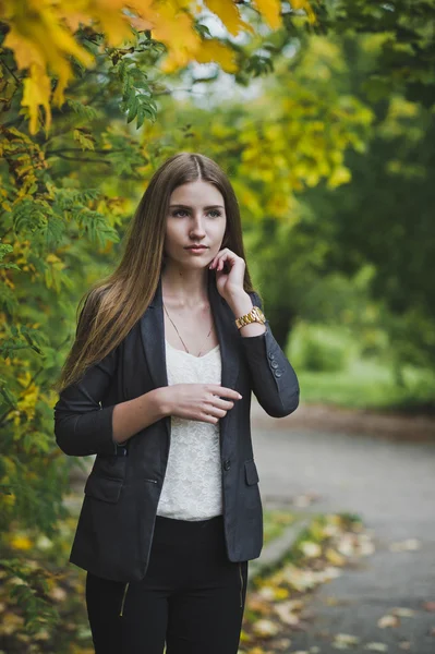 La ragazza con i capelli lunghi autunno tra la natura 3682 . — Foto Stock