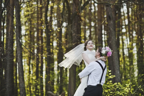 Recém-casados abraçando no fundo da floresta 3988 . — Fotografia de Stock