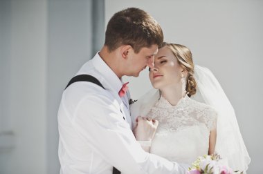 Gelin ve damat yavaşça 4014 kucaklamak.