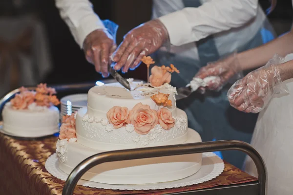 Das Paar teilte den Kuchen für die Gäste.. — Stockfoto