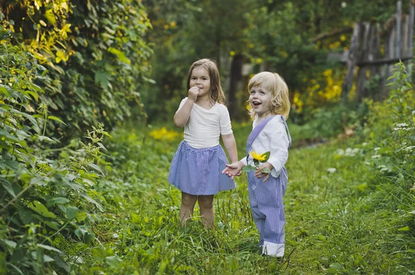 As crianças caminham pelo jardim de verão 4759 . — Fotografia de Stock