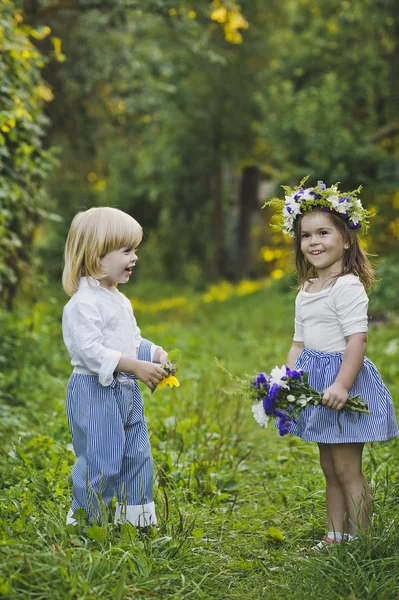 Los niños caminan por el jardín de verano 4771 . —  Fotos de Stock