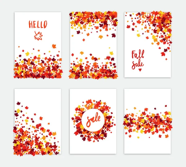 Autumn Sale Vector Creative Six Greeting Card Set Scattered Maple — Stock Vector