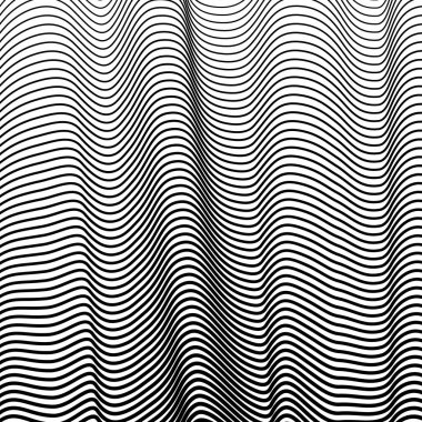 Soyut izole edilmiş siyah ve beyaz dalgalı çizgili vektör arkaplanı