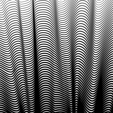 Soyut izole edilmiş siyah-beyaz dalgalı çizgili vektör arka planı. 3d dalga etkisi