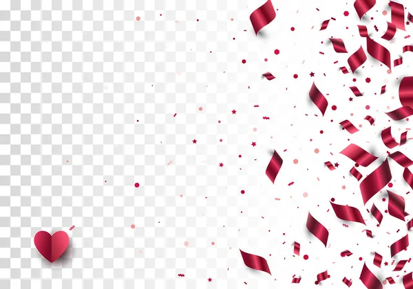 Foil Paper Confetti Scattered Transparent Background Red Paper Cut Heart — Stock Vector