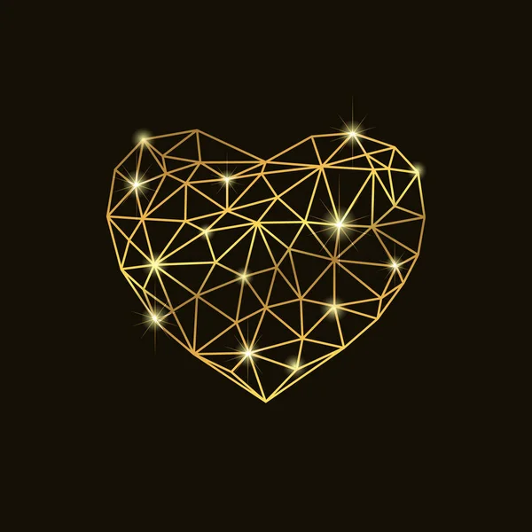 Золоте Багатокутне Серце Ефектом Іскри Векторний Елемент Вашого Дизайну Валентина Векторна Графіка