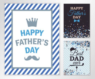 Babalar Günü için üç kutlama kartı seti. Vektör çizimi. Hepsi izole ve katmanlı.