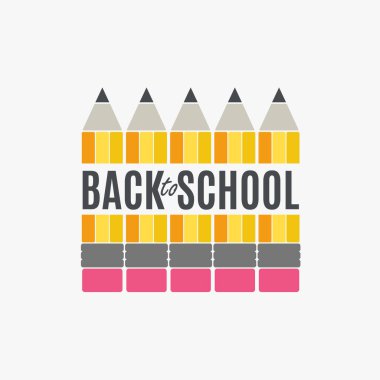 Okul tasarım konseptine geri dönelim. Beş kalem ve ortada yazı olsun. Vektör çizimi. İzole edilmiş