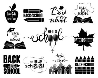 Beyaz arka plandaki okul logolarına geri dönelim. Tüm etiketler izole ve katmanlı. Tek renkli vektör kiti