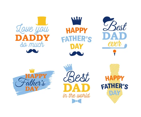 Встановлено Дизайн Наклейки Щасливого Батька Значок Сорочки Друку Печатки Накладу Ліцензійні Стокові Ілюстрації