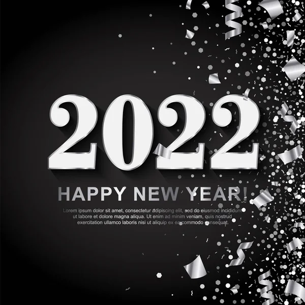 2022 Happy New Year Banner Silver Numbers Black Background Scatter Стокова Ілюстрація