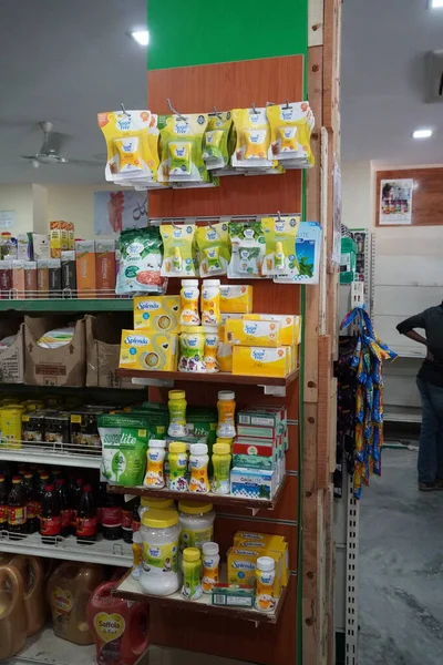 Editorial Pacotes Adoçante Sem Calorias Para Venda Supermercado Com Foco — Fotografia de Stock