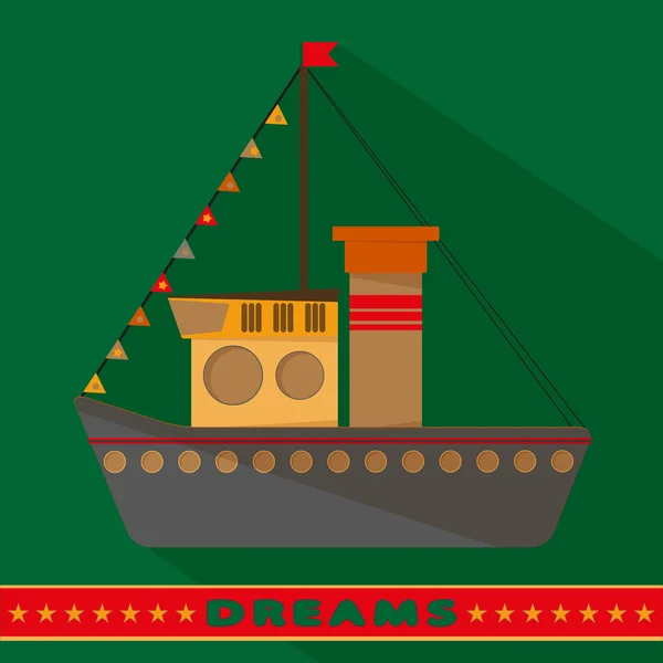 Steamboat on a green — Stock Vector