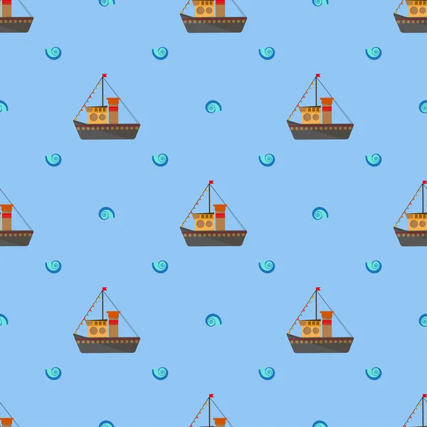 Inconsútil con barcos y olas . — Vector de stock