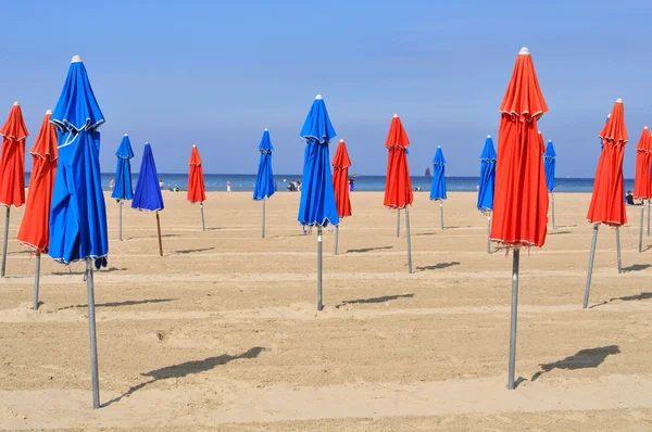 Umbrele de plajă colorate în Deauville, Franța Fotografie de stoc