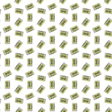 Kasetlerle suluboya desen. Beyaz arkaplanda müziğin temasında kusursuz suluboya deseni