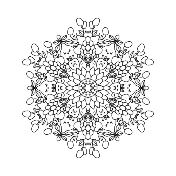 Illustration Noir Blanc Mandala Fruits Coloriage Avec Pommes Cerises Poires — Photo