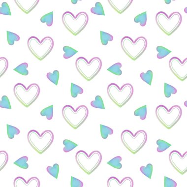 Bebek odası için şirin, dikişsiz desen. Tekstil, baskı, ambalaj tasarımı için gökkuşağı dokulu kalpler