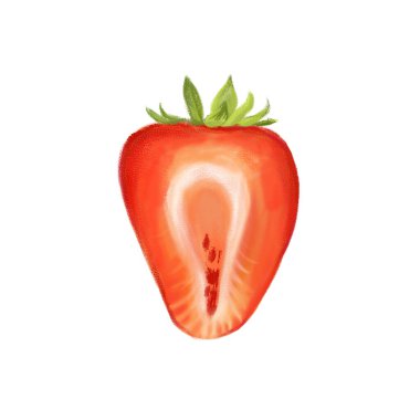 Dilimlenmiş çilek çizimi. Beyaz zemin üzerinde izole edilmiş kırmızı meyve