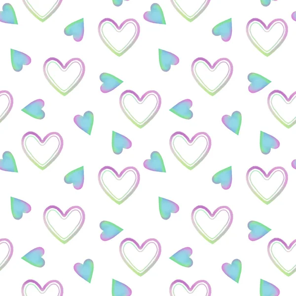 Bebek odası için şirin, dikişsiz desen. Tekstil, baskı, ambalaj tasarımı için gökkuşağı dokulu kalpler