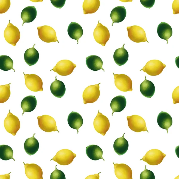 Patrón Sin Costuras Verano Con Limas Limones Sobre Fondo Blanco — Foto de Stock