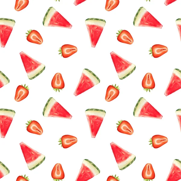 Schattig Naadloos Patroon Met Aardbeien Watermeloen Fruitillustratie Voor Textieldruk Scrapbooking — Stockfoto