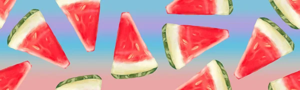 Naadloos Ornament Met Watermeloenen Een Roze Blauwe Achtergrond Illustratie Met — Stockfoto