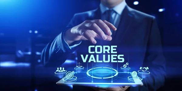 Valores básicos responsabilidad misión ética objetivos innovación empresa concepto de negocio. —  Fotos de Stock