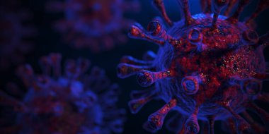 Coronavirus covid-19 mikroskop altında. 3 Boyutlu resimleme