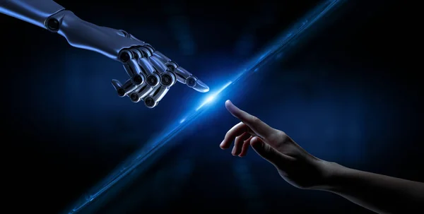 Robot hand making contact with human hand