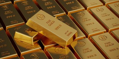 Altın külçeleri. Borsa ve bankacılık konsepti. 3 Boyutlu resimleme