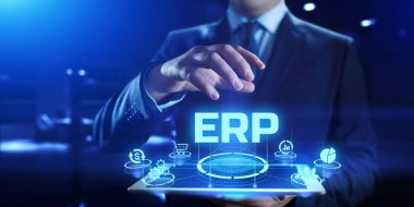 ERP işletme kaynak planlaması iş dünyası internet teknolojisi kavramı.