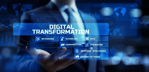 Digital Transformation disrupção moderna tecnologia de inovação e conceito de negócios na tela virtual. — Fotografia de Stock