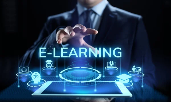 Koncepcja e-learningu Umiejętności samodzielnego rozwoju umiejętności internetowych na ekranie. — Zdjęcie stockowe