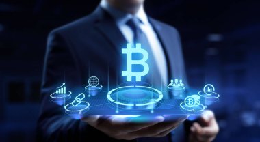BItcoin sanal para birimleri dijital para fintech finansal teknoloji kavramı.