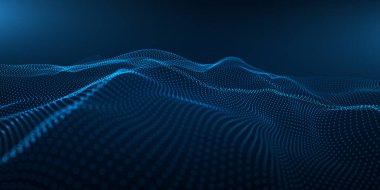 Soyut mavi dijital dalga teknolojisi ağı arka planı. 3 Boyutlu resimleme