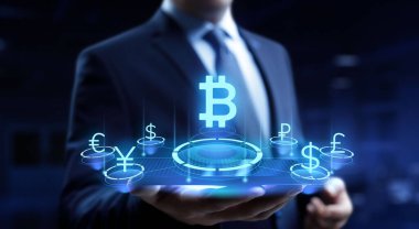 BItcoin sanal para birimleri dijital para fintech finansal teknoloji kavramı.