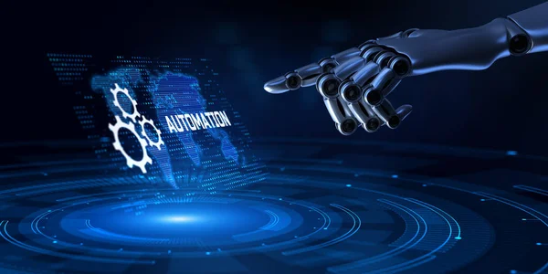Automation RPA Workflow business industrial process optimisation. Innovation technology concept. Robotic hand 3d render. — Stock Photo, Image
