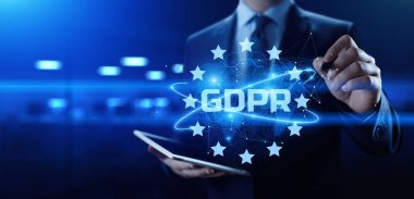 GDPR Kişisel Veri Koruma Yönetmeliği siber güvenlik ve modern sanal ekran üzerinde bilgi gizliliği kavramı.