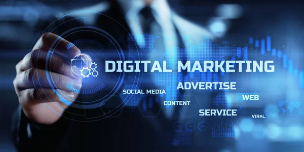 Ψηφιακό μάρκετινγκ, online διαφήμιση, μέσα κοινωνικής δικτύωσης, SMM. Έννοια Διαδικτύου και Επιχειρήσεων. — Φωτογραφία Αρχείου