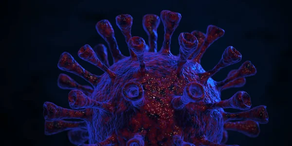 显微镜下的Coronavirus covid-19 。3D渲染说明 — 图库照片