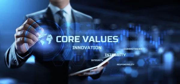 Valores fundamentales de la empresa. Concepto de Business Finance de la pantalla virtual moderna. — Foto de Stock