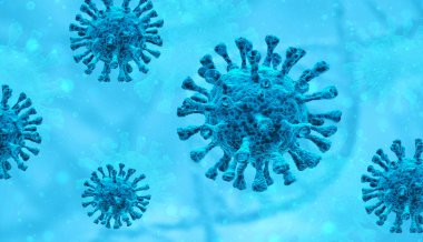 Coronavirus covid-19 mikroskop altında. Bilim salgını enfeksiyonu konsepti. 3 Boyutlu resimleme
