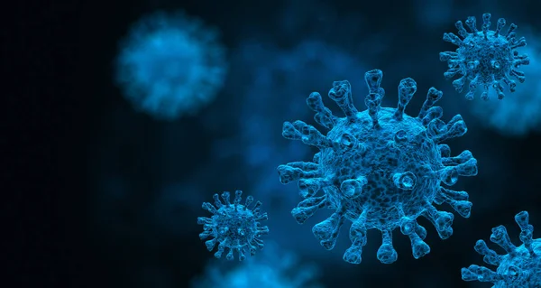 Coronavirus covid-19 mikroskop altında. Bilim salgını enfeksiyonu konsepti. 3 Boyutlu resimleme