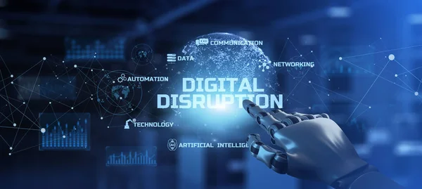 Digital Disruption Business Transformation Conceito de tecnologia de inovação. Braço robótico 3D Renderização. — Fotografia de Stock