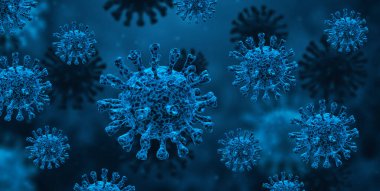 Coronavirus covid-19 mikroskop altında. Bilim salgını enfeksiyonu konsepti. 3 Boyutlu resimleme