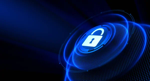 Sanal ekranda siber güvenlik veri gizlilik kavramı.