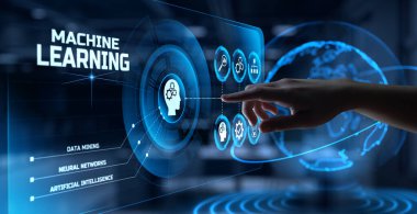 Makine yapay zeka sinir ağı öğreniyor. Sanal düğmeye elle basılıyor.