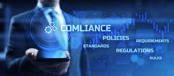 2014 년 11 월 22 일에 확인 함 . Compliance Law Rules Policy Regulation Business and Technology concept. — 스톡 사진